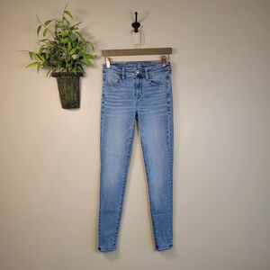 American Eagle Jeans Hi Rise Jegging Skinny Light Wash Stretch Denim Long AE 4 L